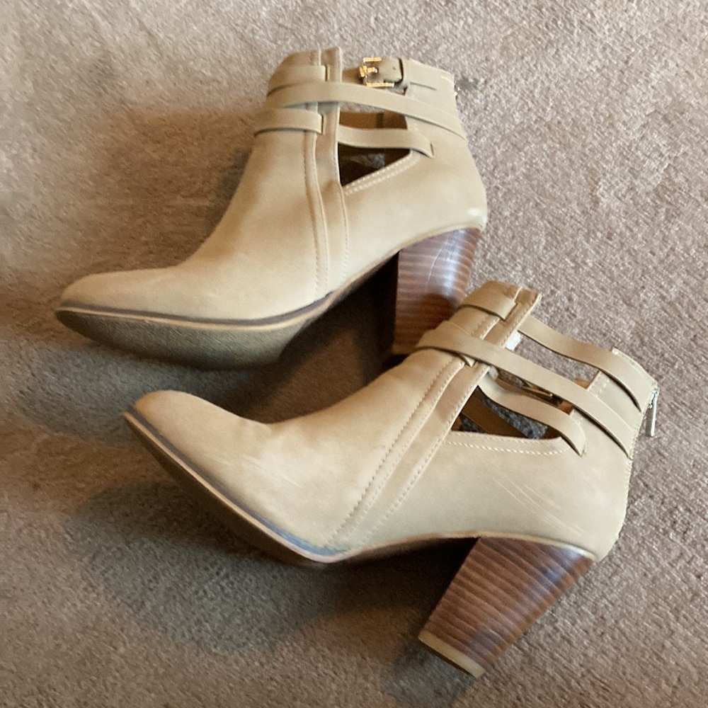 Call It Spring Block Heel Booties Size 10 Tan in good condition